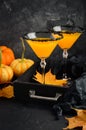 Fall Seasonal Cocktail Pumpkin Martini or Pumpkintini with Black Salt Rim