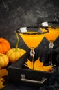 Fall Seasonal Cocktail Pumpkin Martini or Pumpkintini with Black Salt Rim Royalty Free Stock Photo