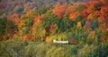 In fall sign of the Olympic Equestrian Centre, Bromont