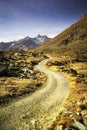 Fall slopes of the resort of Zarmatt are a local landmark and a bright beautiful landscape with the famous Matterhorn peak in Royalty Free Stock Photo