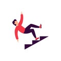 fall from stairs, accident on steps, man falls down, isolated vector