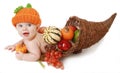 Fall Thanksgiving Baby in a Cornucopia Royalty Free Stock Photo