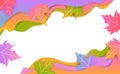 fall thanksgiving seasonal wavy paper cut style banner with gradient colored maple leaves