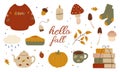 Fall theme vector set. Cute and simple autumn design elements for stickers or greeting cards isolated on white background Royalty Free Stock Photo