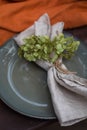 Fall themed holiday table setting arrangement for a seasonal party Royalty Free Stock Photo