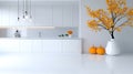 Fall-Themed White Modern Kitchen with Orange Pumpkins and Leaves as Decor Royalty Free Stock Photo