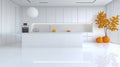 Fall-Themed White Modern Kitchen with Orange Pumpkins and Leaves as Decor Royalty Free Stock Photo