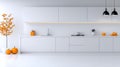 Fall-Themed White Modern Kitchen with Orange Pumpkins and Leaves as Decor Royalty Free Stock Photo
