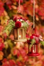 Fall time. Autumn decoration. Candlesticks in the form of lanter Royalty Free Stock Photo