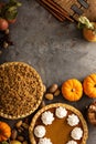 Fall traditional pies pumpkin, pecan and apple crumble Royalty Free Stock Photo