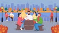 Fall urban picnic flat color vector illustration