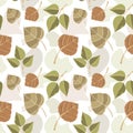 Fall vector background. Brown and green colors. Autumn leaves seamless pattern.