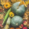 Fall vegetables assortment over wooden table background, square crop Royalty Free Stock Photo