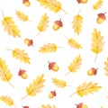 Fall vibes. Acorn and yellow leaf seamless pattern. Royalty Free Stock Photo