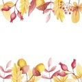 Fall vibes. Watercolor border with copy space of rose hips and mountain ash. Royalty Free Stock Photo