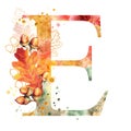 Fall Watercolor Letter E. Watercolor Autumn Alphabet.