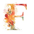 Fall Watercolor Letter F. Watercolor Autumn Alphabet.