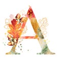 Fall Watercolor Letter A.