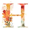 Fall Watercolor Letter H. Watercolor Autumn Alphabet.