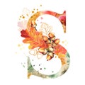 Fall Watercolor Letter S. Watercolor Autumn Alphabet.