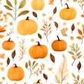 Fall watercolor seamless pattern background, AI generated, generative AI Royalty Free Stock Photo