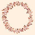 Fall Wild Forest Foliage and Berries Vector Wreath Round Frame Royalty Free Stock Photo