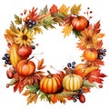 Fall Wreath PNG, Autumn Wreath PNG, Watercolor Autumn Harvest Circle Frame for Thanksgiving Sublimation, Autumn Thanksgiving