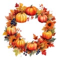 Fall Wreath PNG, Autumn Wreath PNG, Watercolor Autumn Harvest Circle Frame for Thanksgiving Sublimation, Autumn Thanksgiving
