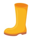 Fall yellow rubber boot or shoe. Gardening rainy cloth concept.