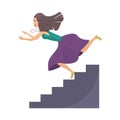 Fall of young woman from stairs, slippery failure, fiasco problem and bad luck of girl Royalty Free Stock Photo