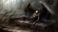 Fallen Angel. Skeleton with black wings