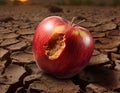 A fallen apple bruised and battered lying on dry soil, symbolizing the imperfect outcomes of great efforts Royalty Free Stock Photo