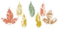 fallen autumn leaves vector set stamps of natural leaves paint on paper Royalty Free Stock Photo