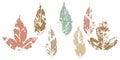 fallen autumn leaves vector set stamps of natural leaves paint on paper Royalty Free Stock Photo