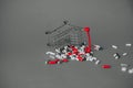 A fallen basket in a pile of pills. black and white photo