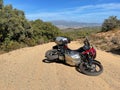 Fallen CRF1000L Honda Africa Twin adventure bike on a dusty trail