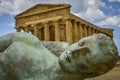 Fallen ikaro in front of concorde temple sicily Royalty Free Stock Photo