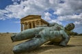 Fallen ikaro in front of concorde temple sicily Royalty Free Stock Photo
