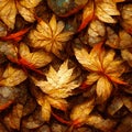 Fallen leaves background Autumn nature Yellow red brown AI generated