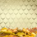 The fallen leaves with vintage wallpaper
