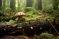 fallen log nurturing fungus and new plant life