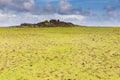 A fallen Moai statue in a field