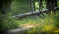 A fallen rotten tree in the forest. Summer trees and foliage Royalty Free Stock Photo