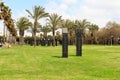 Fallen Soldiers Memorial Garden with Granite monuments and palm trees in Yarkon Park, Tel Aviv, Israel