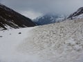 Fallen spring avalanche in an alpine valley