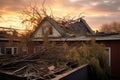 fallen tree branches on damaged rooftop