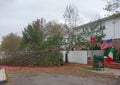 Fallen tree damaged house in the aftermath of Hurricane Sandy in Brooklyn, New York Royalty Free Stock Photo