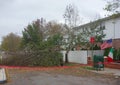 Fallen tree damaged house in the aftermath of Hurricane Sandy in Brooklyn, New York