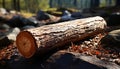 Fallen tree in forest, woodpile stacked for firewood, autumn landscape generated by AI Royalty Free Stock Photo