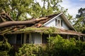 Fallen Tree on House Roof. Generative By Ai Royalty Free Stock Photo